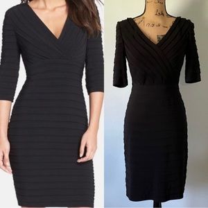 Adriana Papell Pleated Jersey Sheath Dress Black